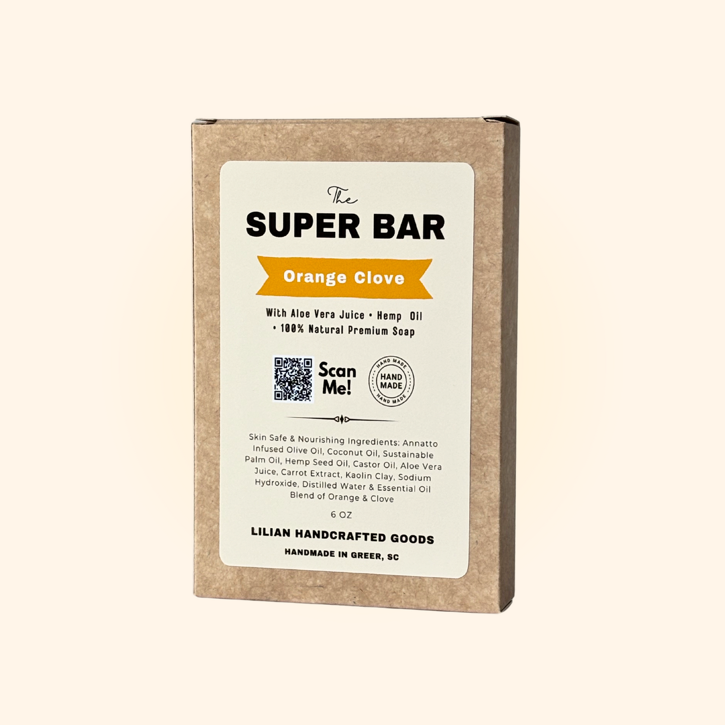 The Super Bar - Orange Clove 6 Oz Soap Bar - All Natural